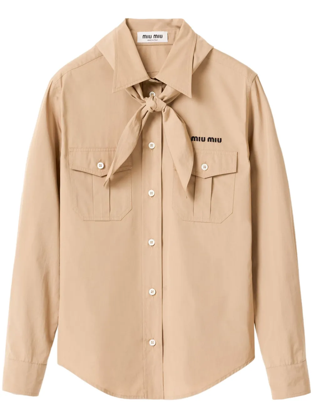 Miu Popeline shirt met sjaal Beige