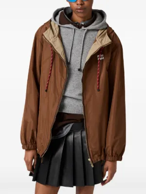 【MiuMiu】ベルベットトリム ジップアップ ボンバージャケット Miu Miu zip-up Jacket | Blue | FARFETCH