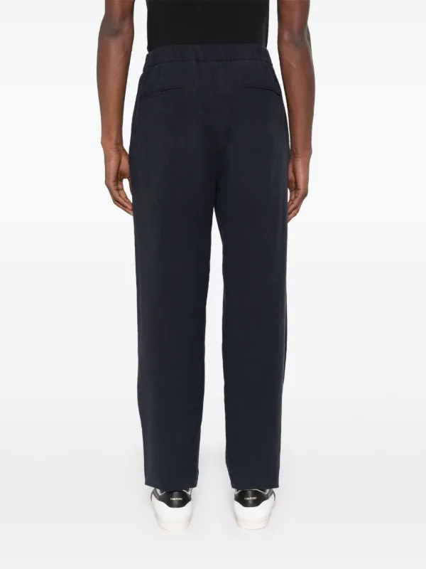 Giorgio Armani pleat-detailing Linen Trousers | Blue | FARFETCH