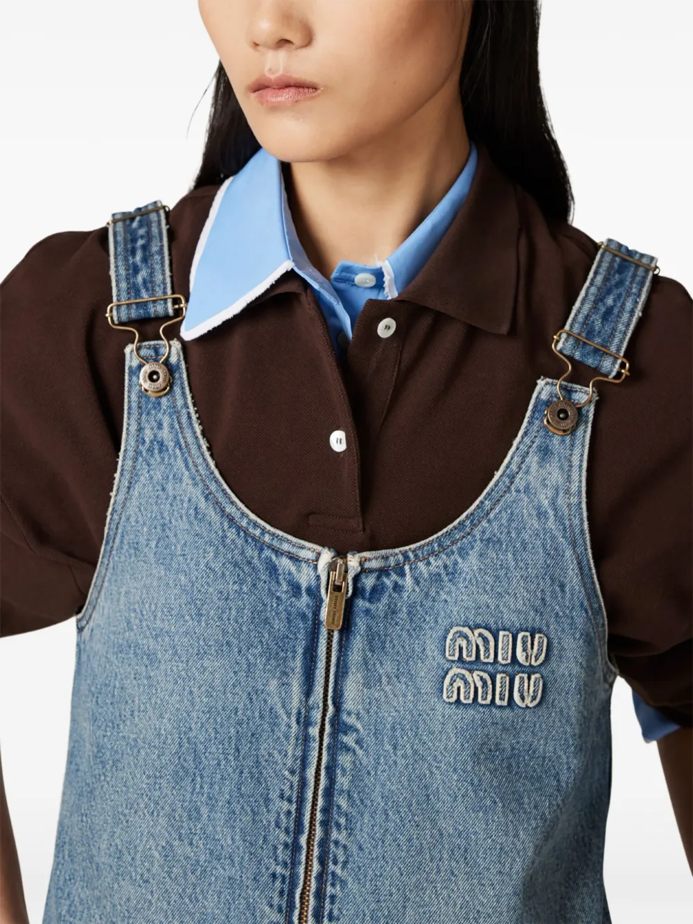 ワンピース MiuMiu | Denim bib mini-dress GWA207_139G_F0008_S_OOO MiuMiu＊Denim bib mini-dress デニム ビブミニドレス＊送料込
