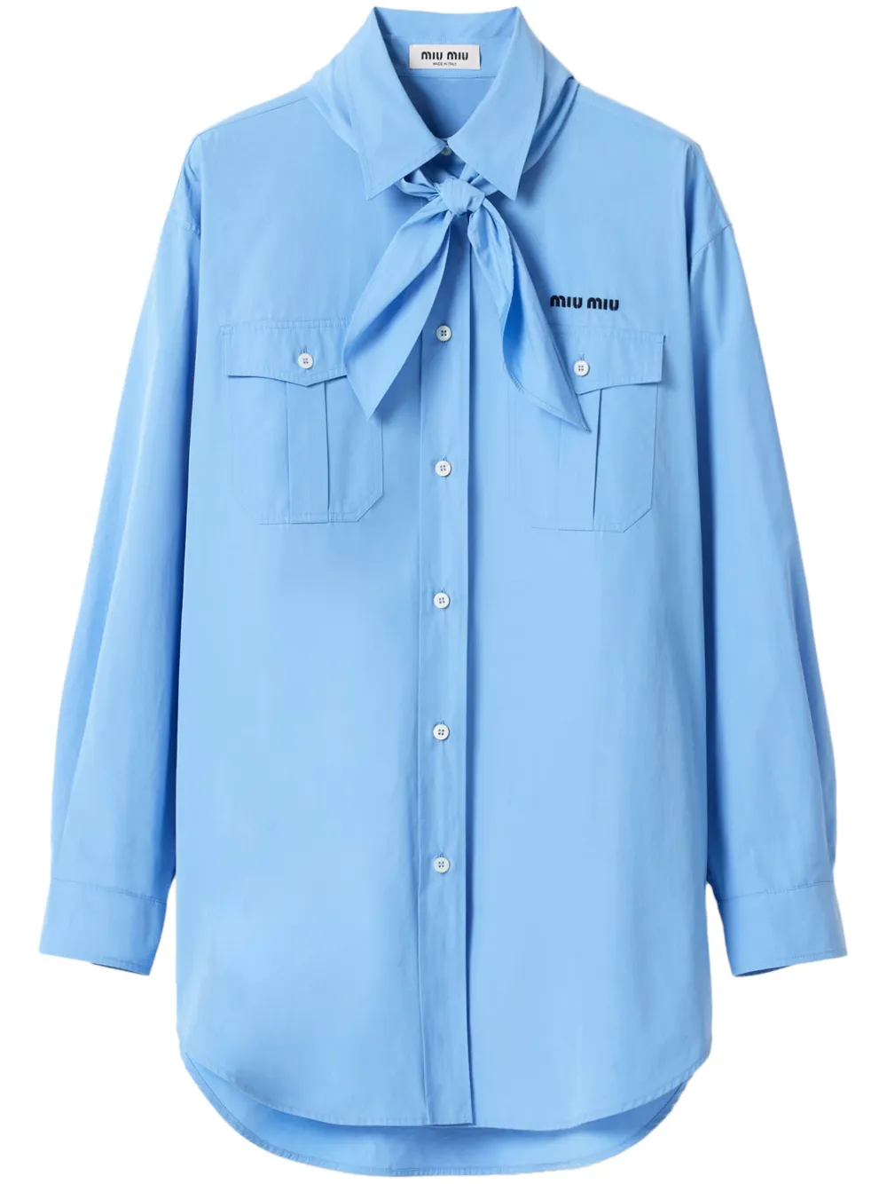 Miu Popeline blouse met sjaaldetail Blauw