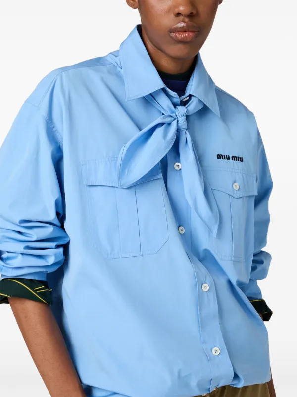 Miu Miu scarf-detail Poplin Shirt | Blue | FARFETCH