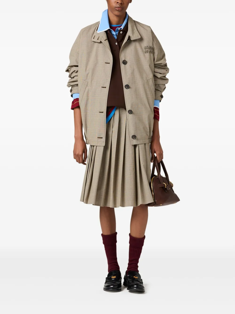Image 2 of Miu Miu checked pleated midi skirt