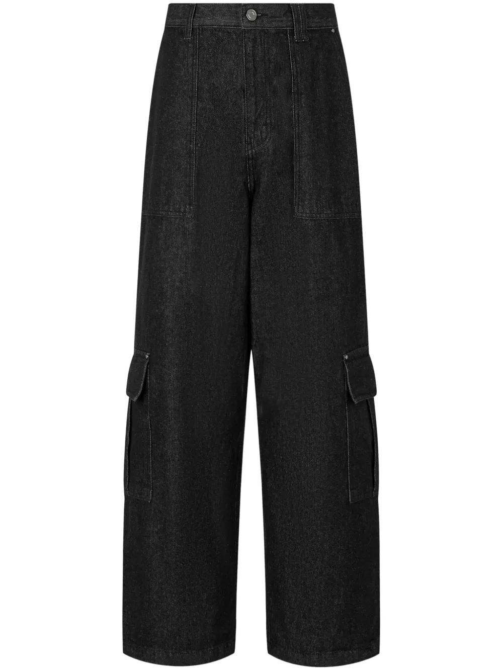 high-waist denim cargo pants