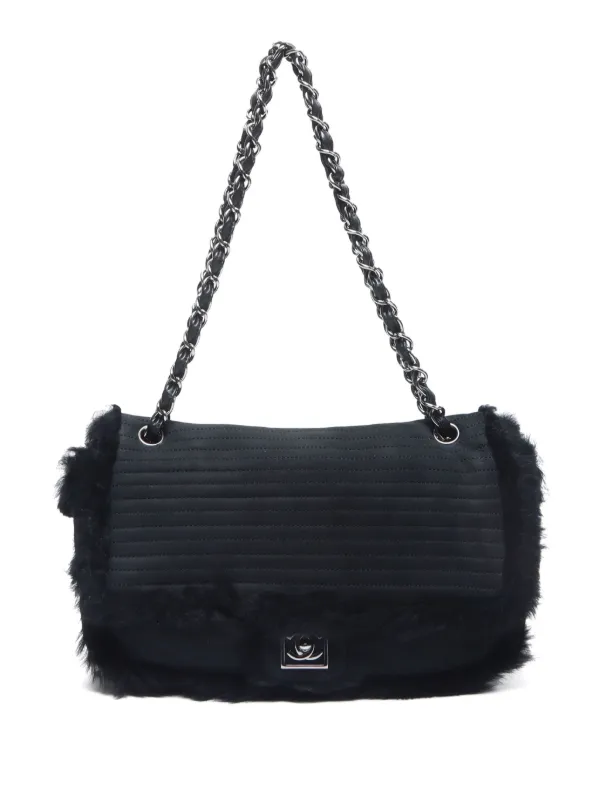 CHANEL Pre-Owned 2007 faux-fur Trim Shoulder Bag | Black | FARFETCH