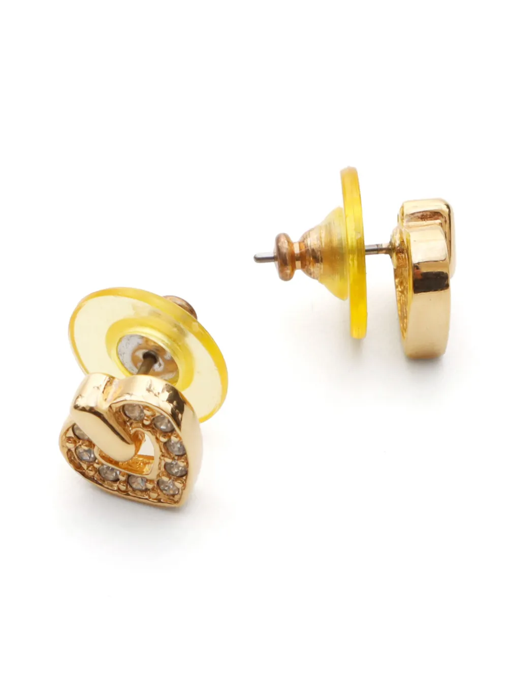 Pre-owned Dior 2000s Heart Rhinestone Stud Earrings In Gold