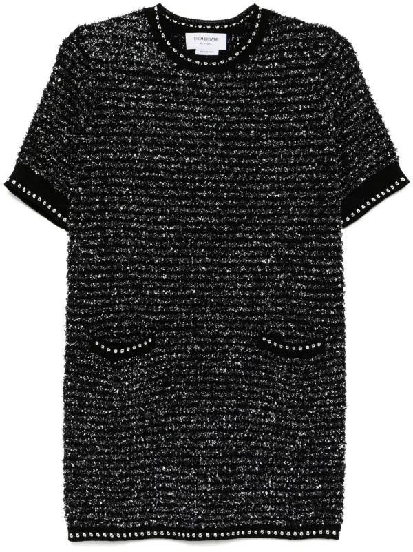 thom browne black dress Women's Silk Moire Boat Neck Column Dress in Black Size 38 main image 1