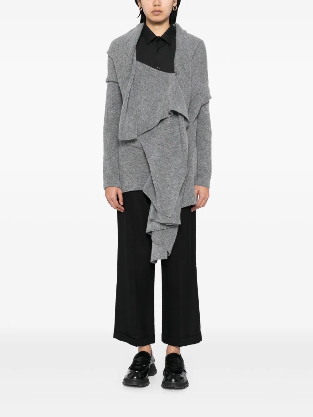 ヨウジヤマモト_ユニセックス_ロングカーディガン_アシンメトリー Y's yohji yamamoto ボタンレス パチポケットデザイン ロング