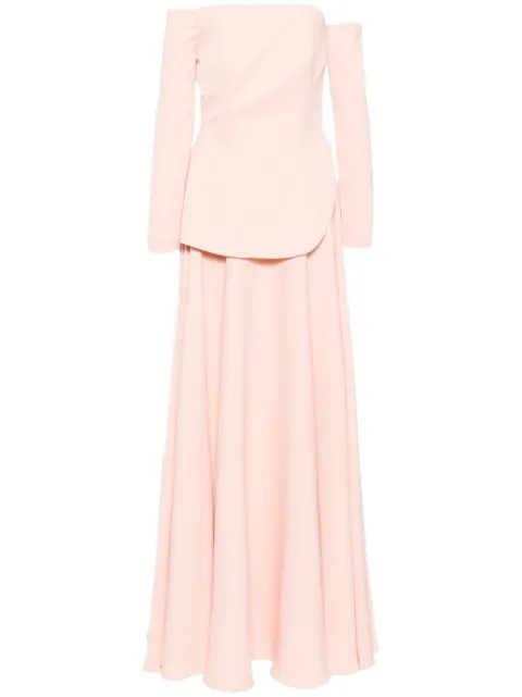 BAZZA ALZOUMAN off-shoulder long-sleeves gown