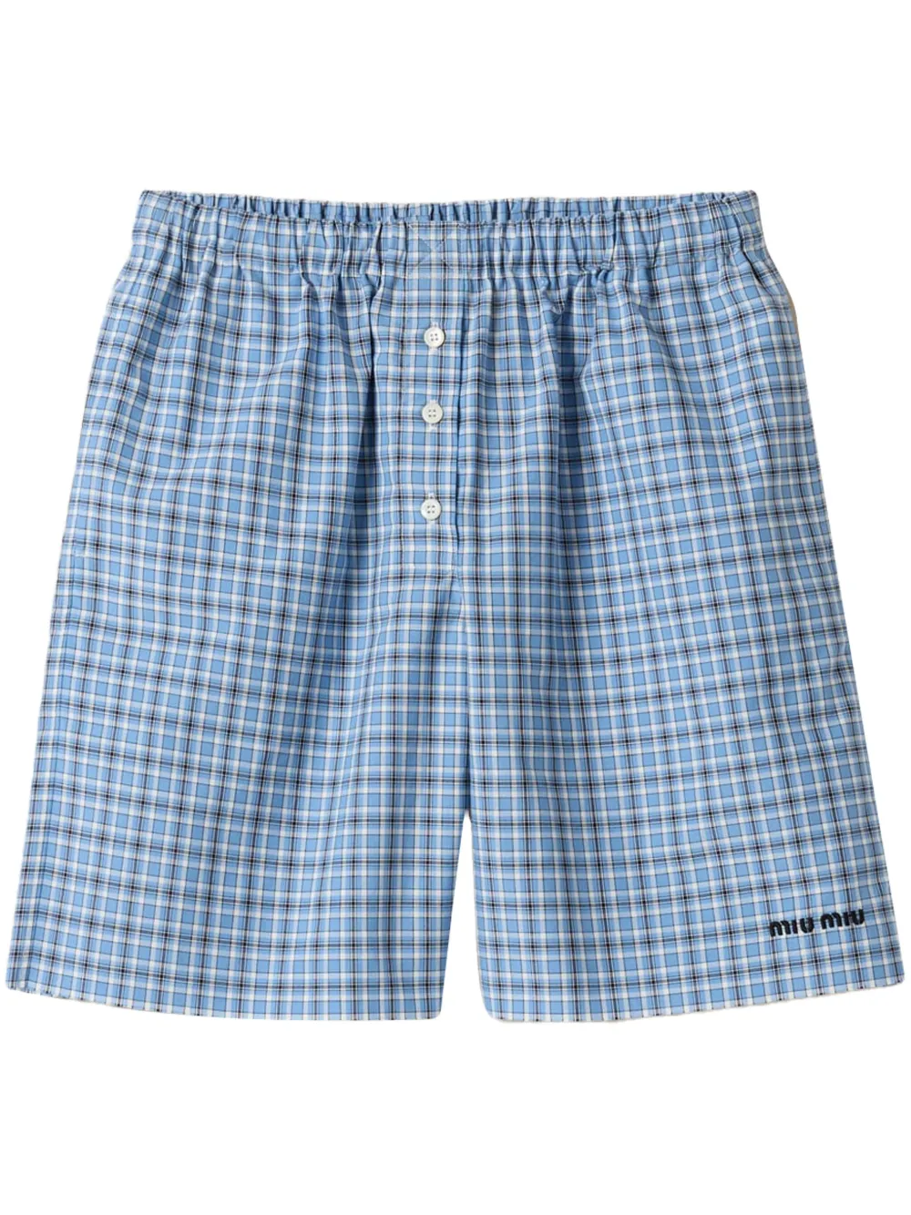 Miu Miu Checked Poplin Boxer Shorts In Blue