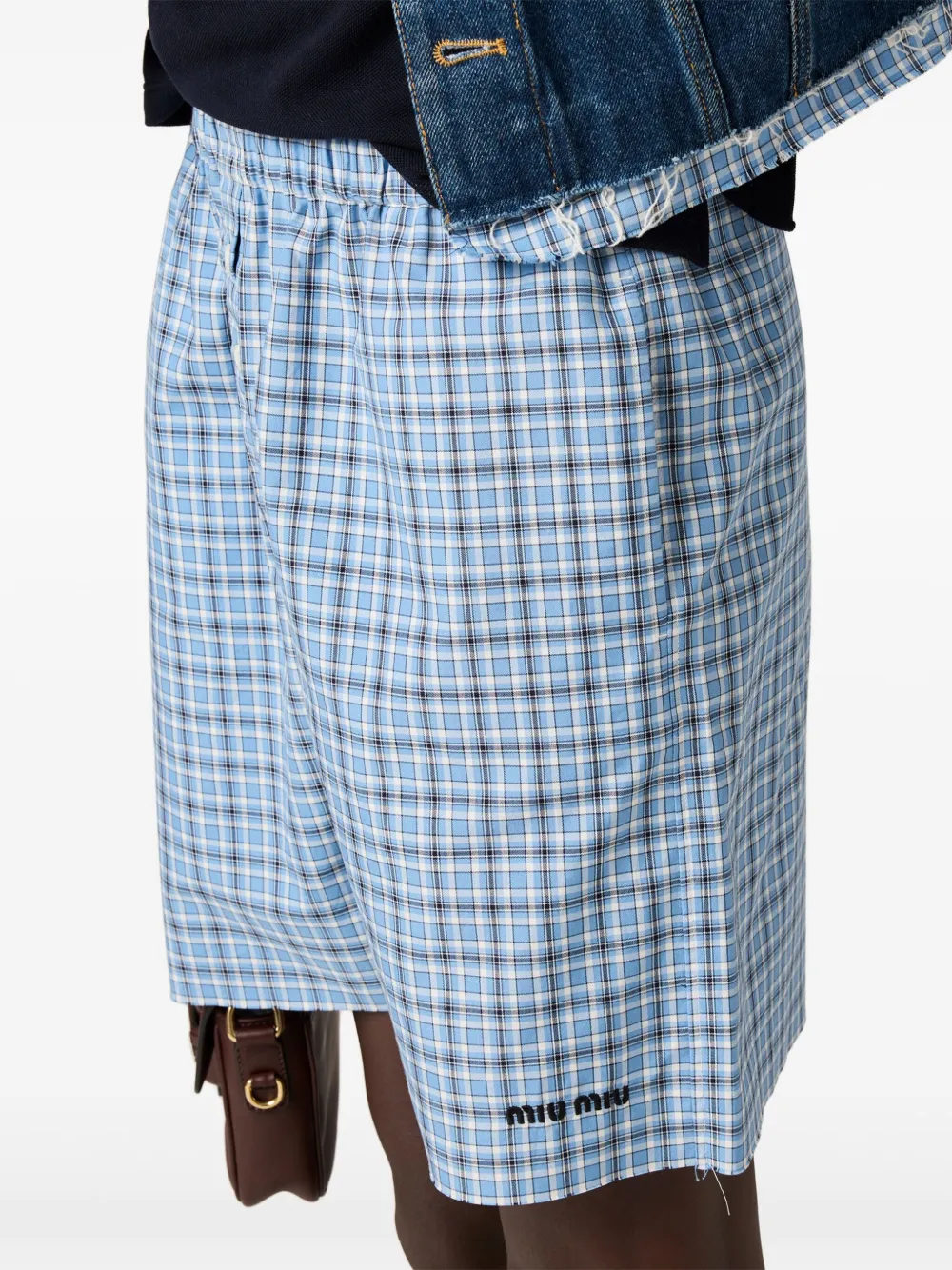Miu Miu Checked Poplin Boxer Shorts In Blue