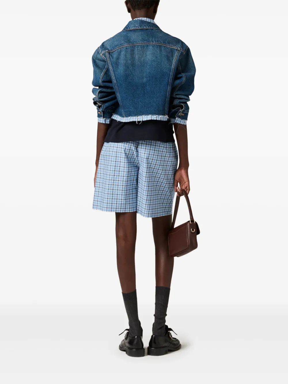 Miu Miu Checked Poplin Boxer Shorts In Blue