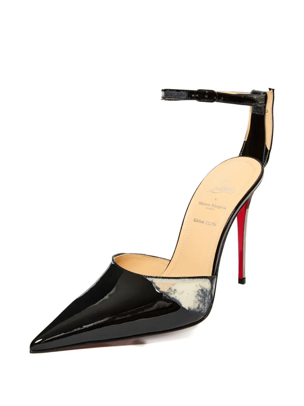 Maison Margiela x Christian Louboutin 100mm patent-leather ankle-strap pumps Black
