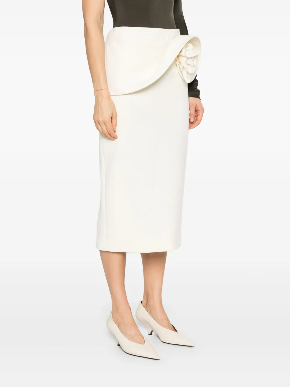 Shop Magda Butrym Floral-appliqué Midi Skirt In ホワイト