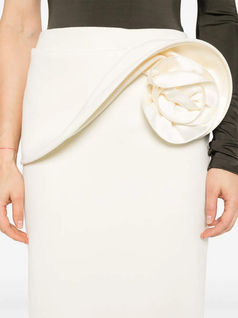 Shop Magda Butrym Floral-appliqué Midi Skirt In ホワイト