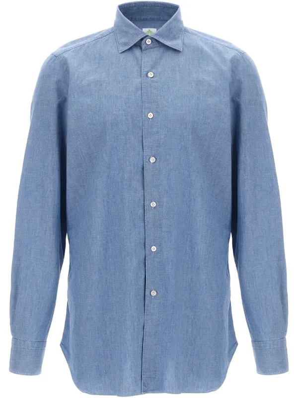 Tシャツ・カットソー Finamore SS25 'Gaeta' shirt (C0650 11) Finamore 1925 Gaeta Shirt - Blue - Men | C065011 | thebs.com