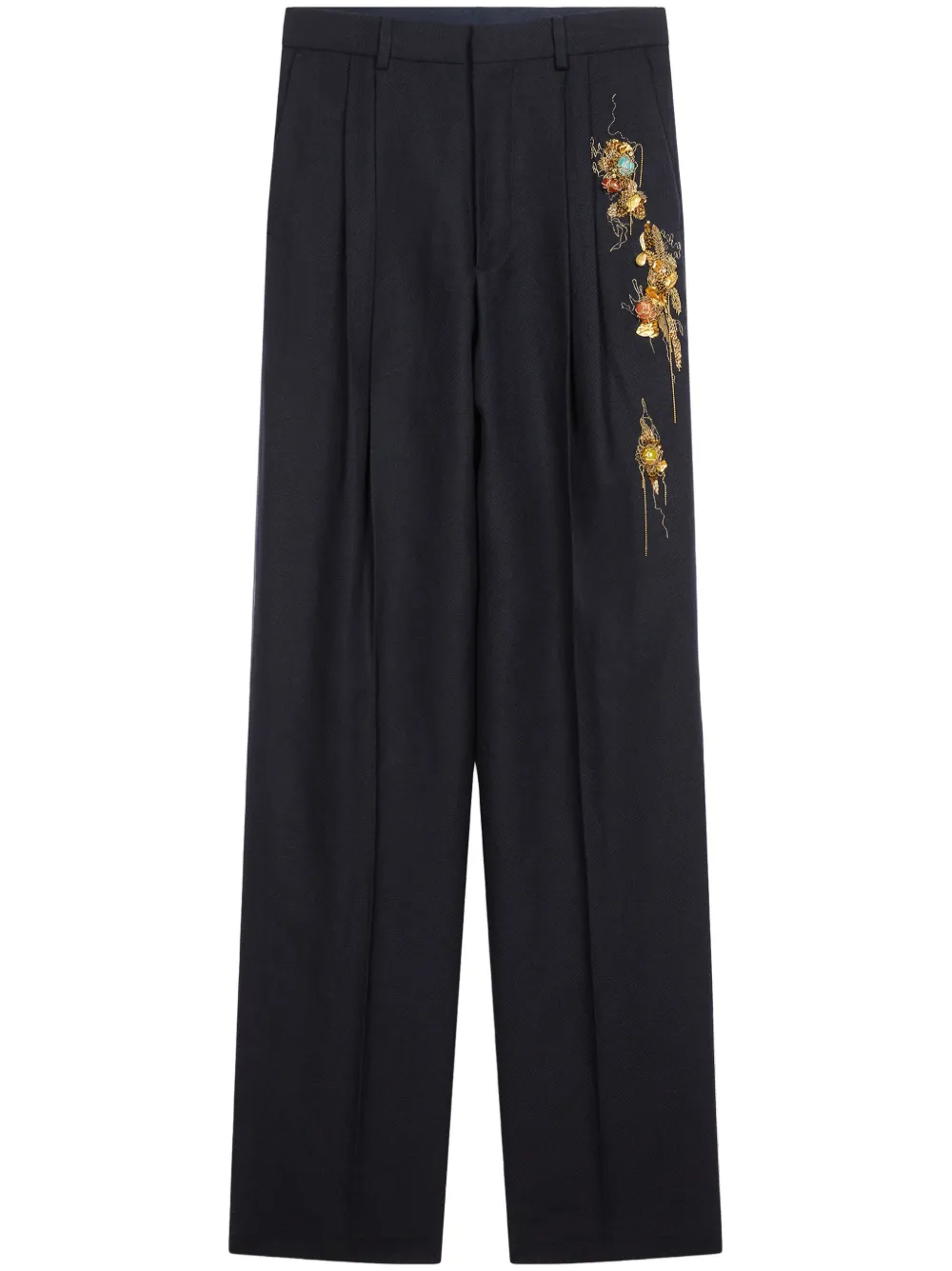 DRIES VAN NOTEN Straight broek met borduurwerk Blauw