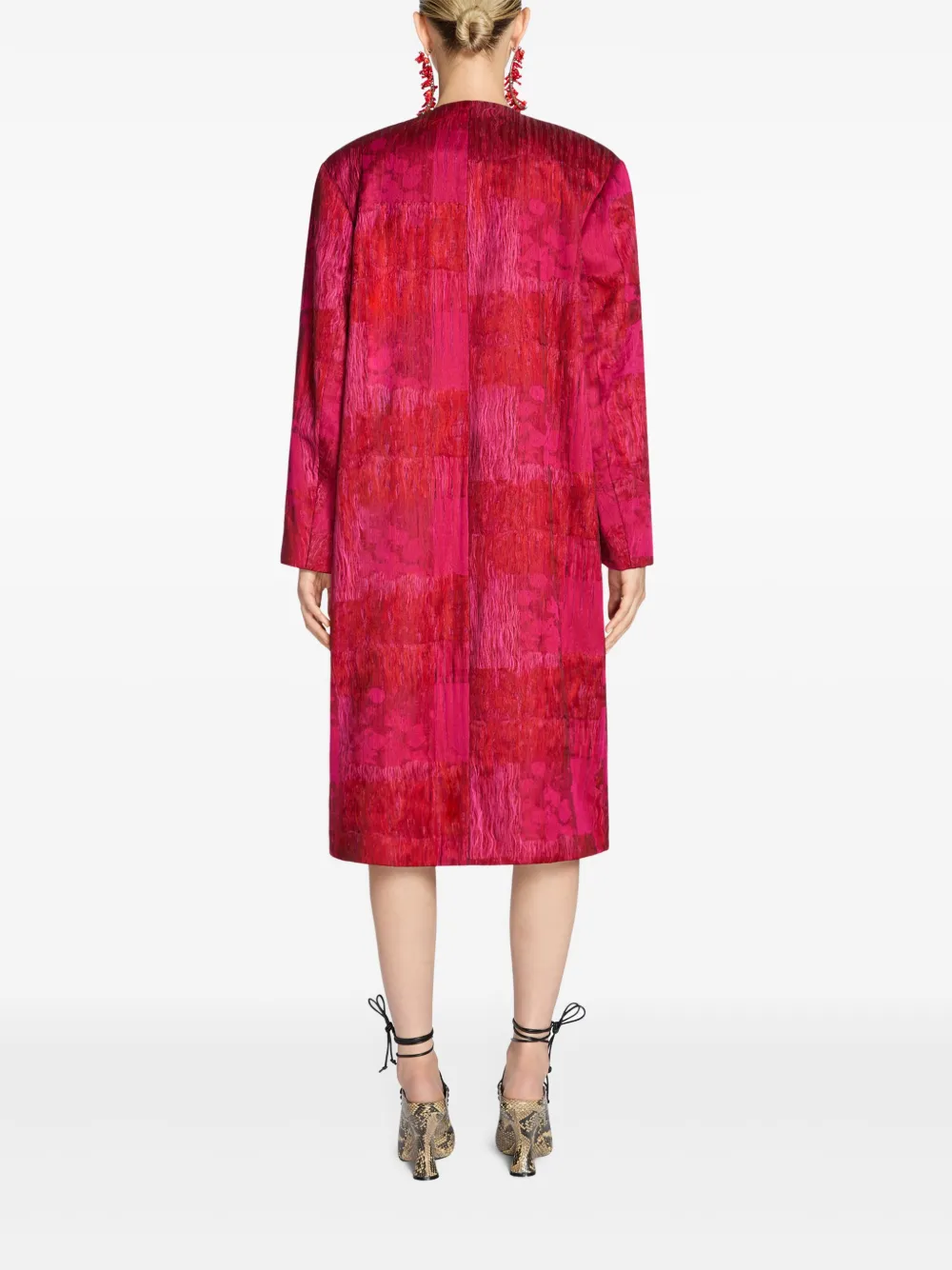 DRIES VAN NOTEN Kraagloze jas met jacquard Roze