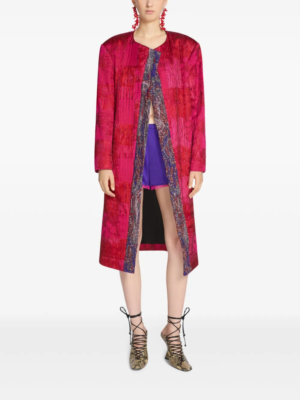 DRIES VAN NOTEN patterned-jacquard collarless coat | Single Breasted Coats | Image 2