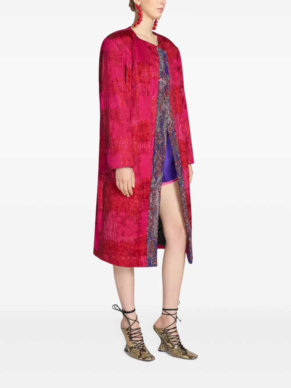 DRIES VAN NOTEN Kraagloze jas met jacquard Roze