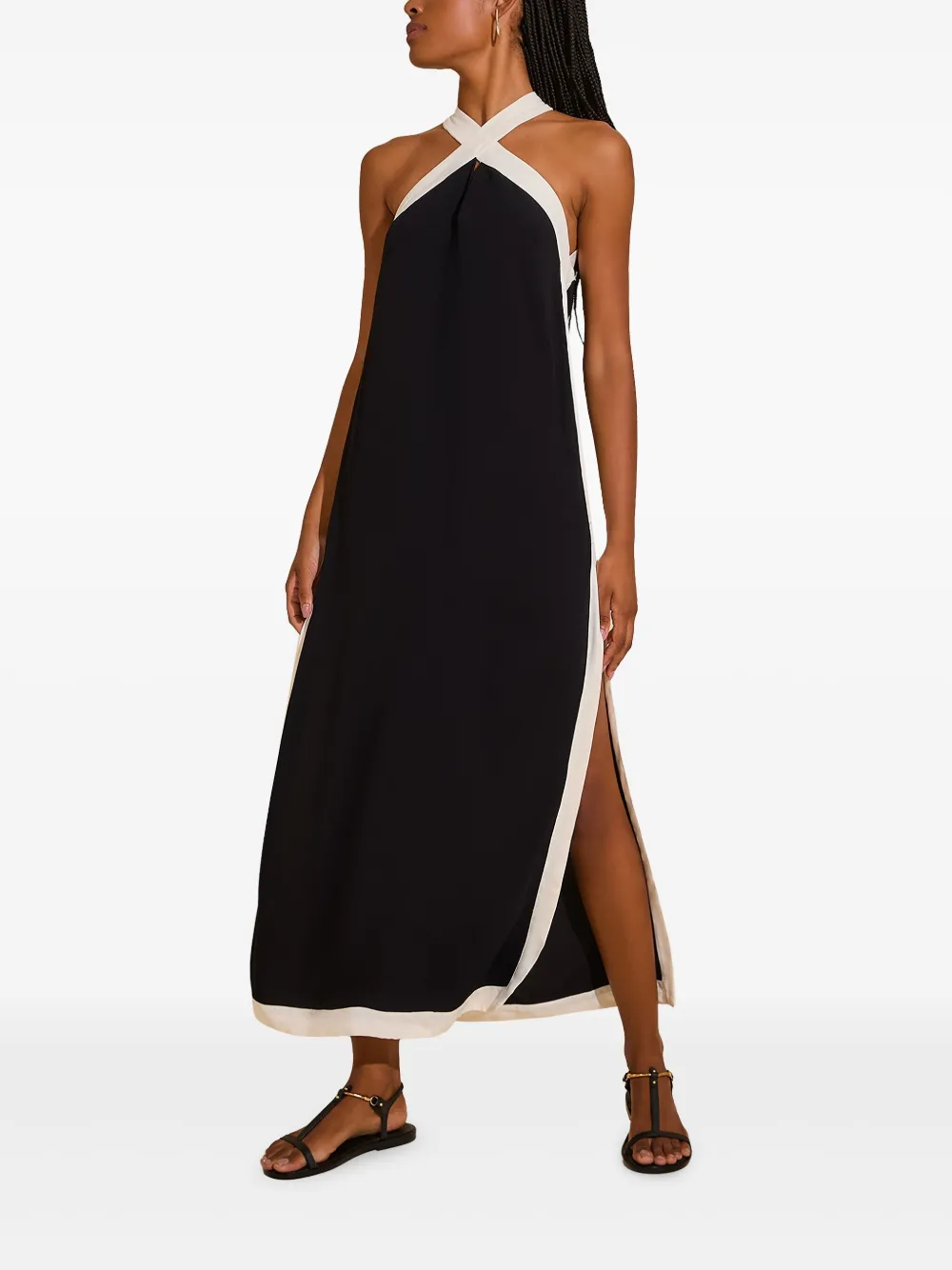 Lenny Niemeyer contrast-trim halterneck dress - Zwart