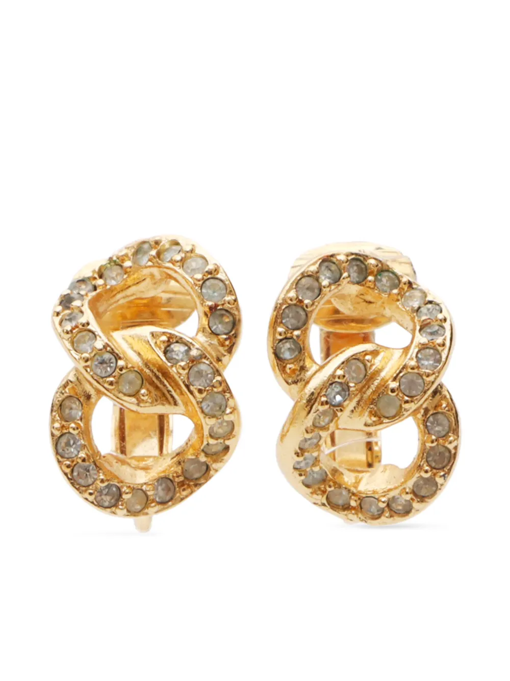 Pre-owned Dior 2000s Rhinestone-embellished Clip-on Earrings In Gold