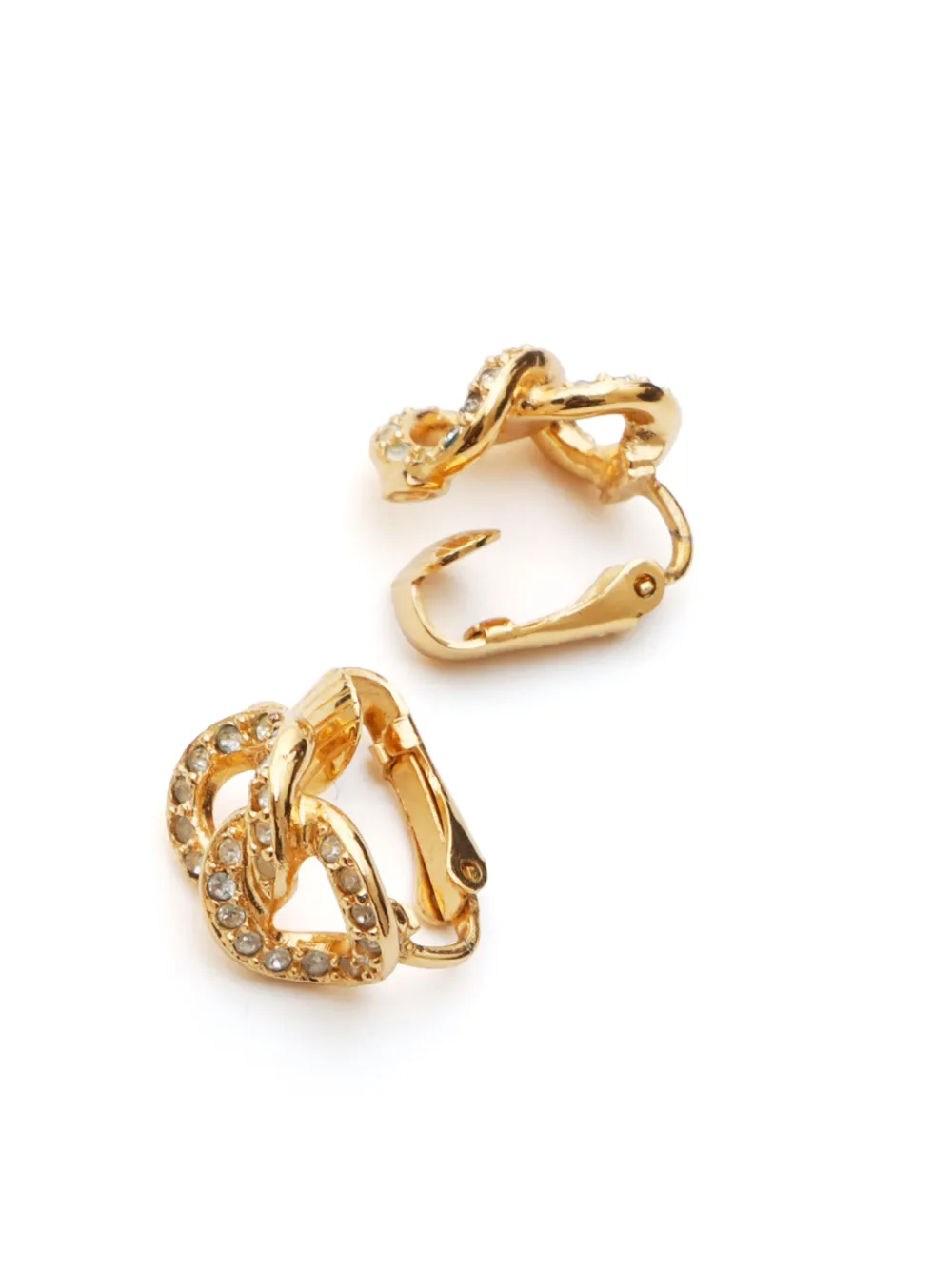 Pre-owned Dior 2000s Rhinestone-embellished Clip-on Earrings In Gold