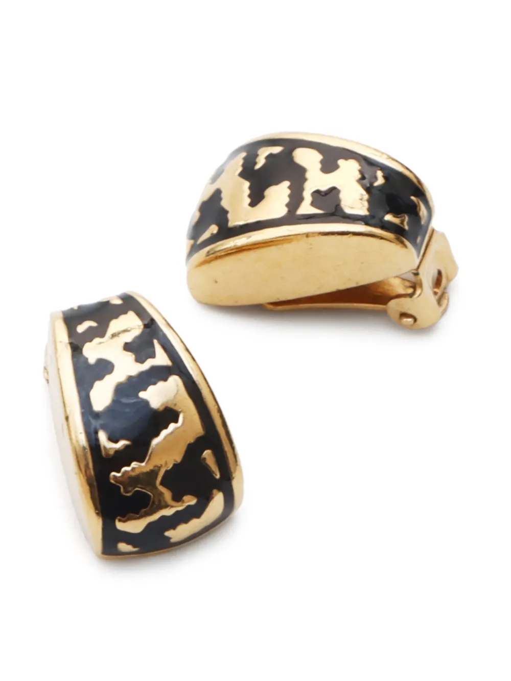 Pre-owned Dior 2000s Enamel Clip-on Earrings In Gold