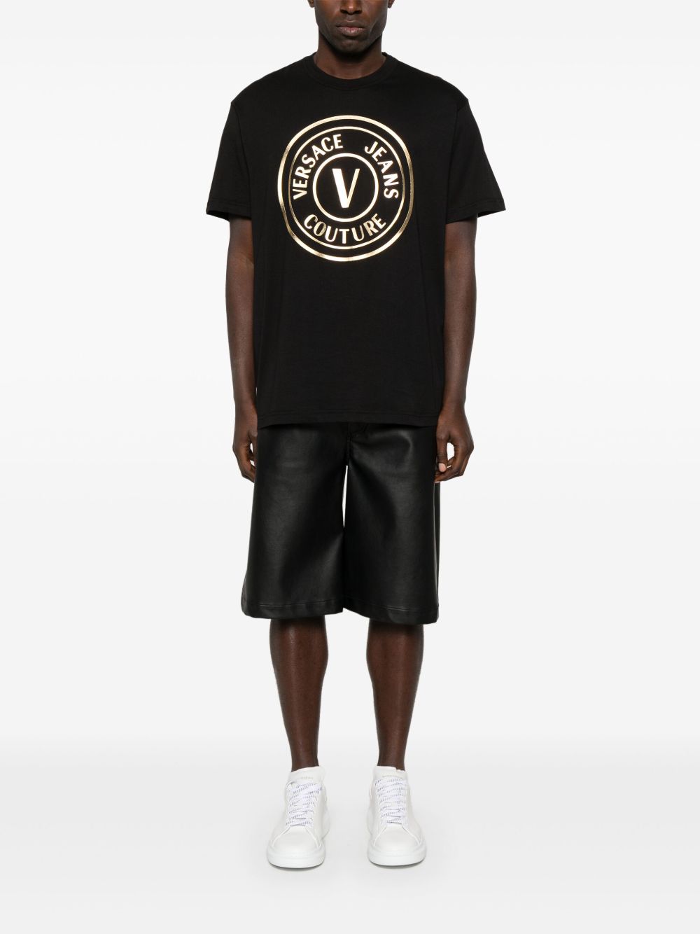 Versace Jeans Couture T-shirt met V-embleem - Zwart