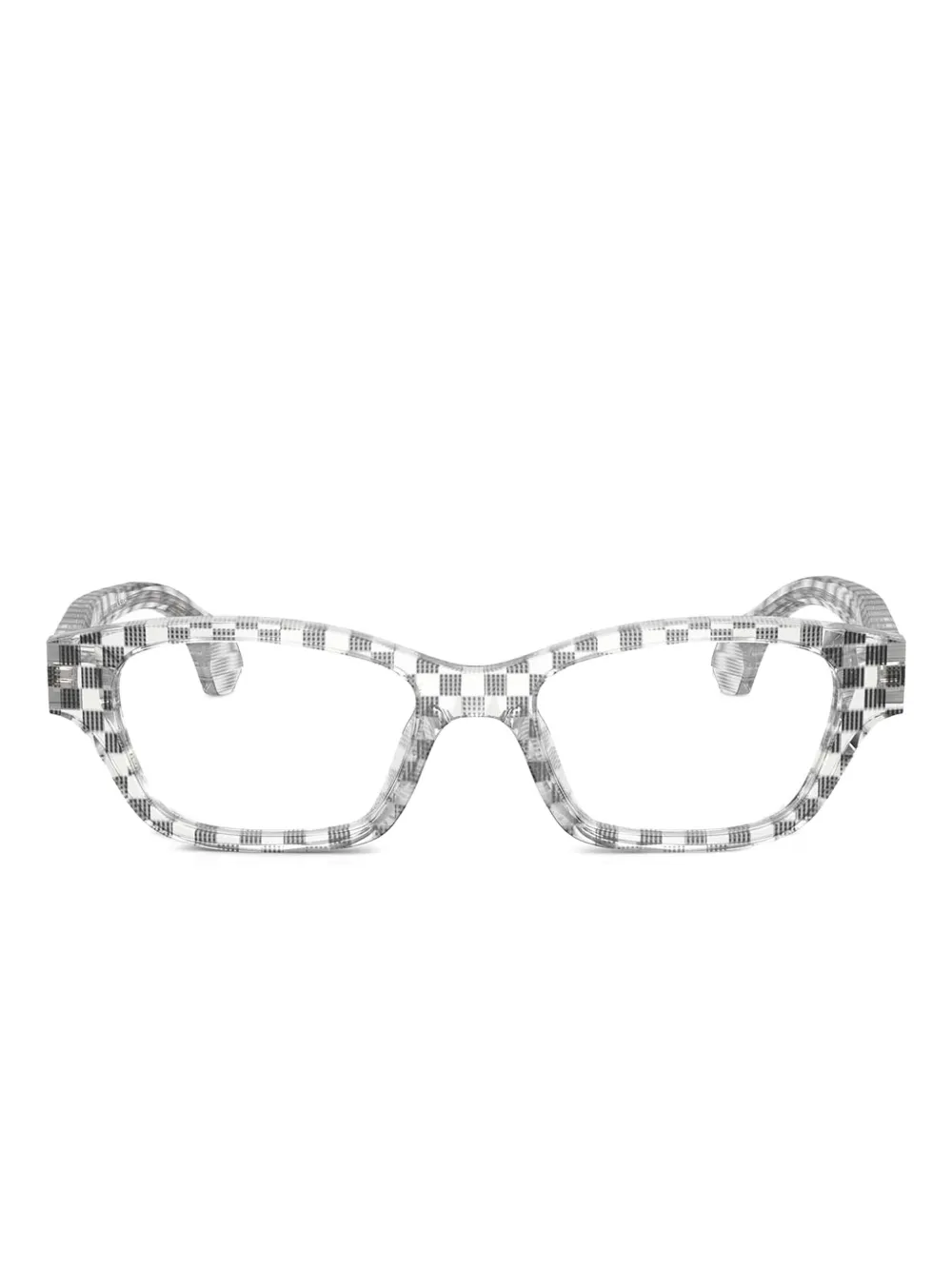 checked geometric-frame glasses