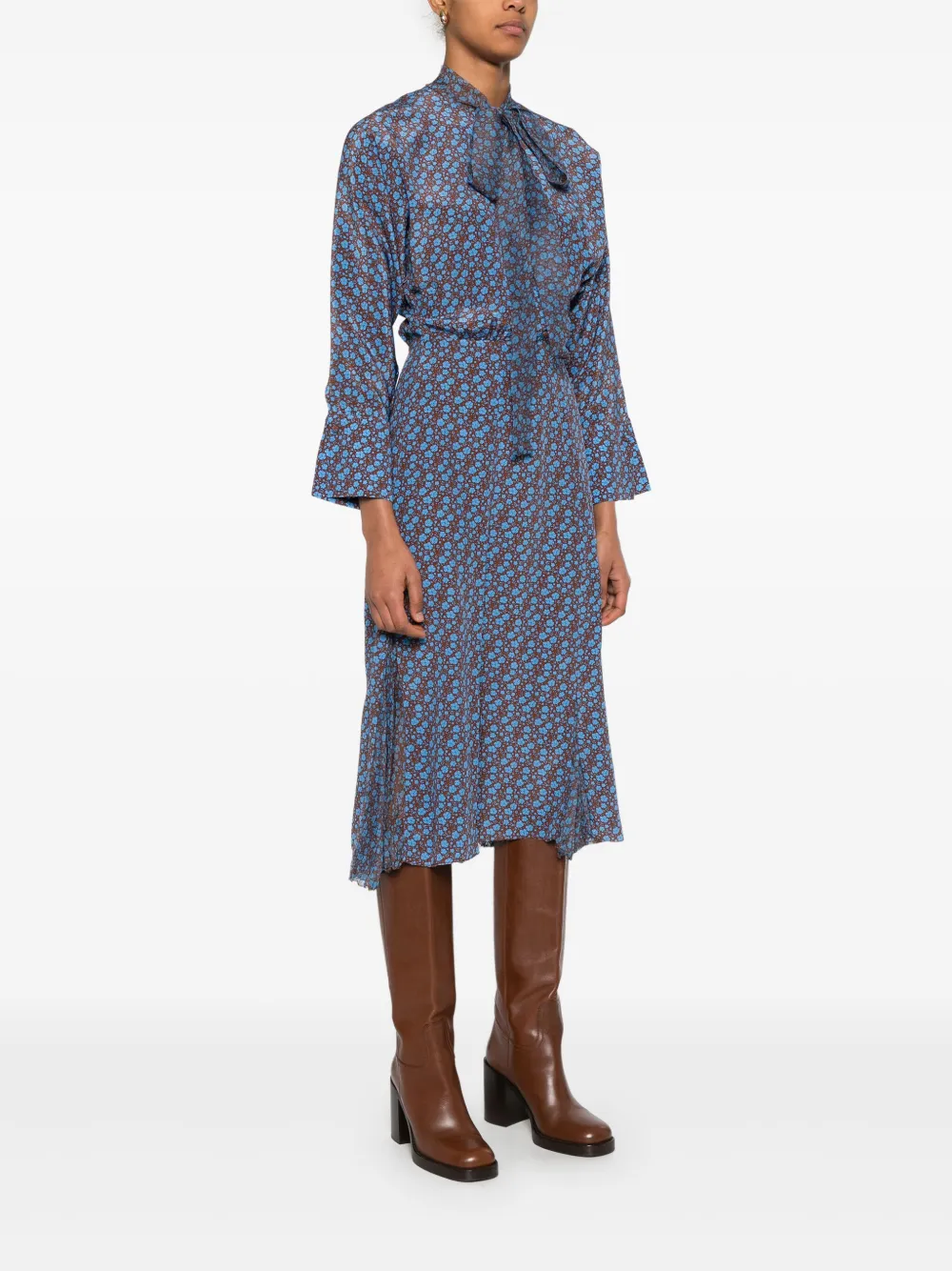 Ermanno Scervino Midi-jurk met bloemenprint Bruin