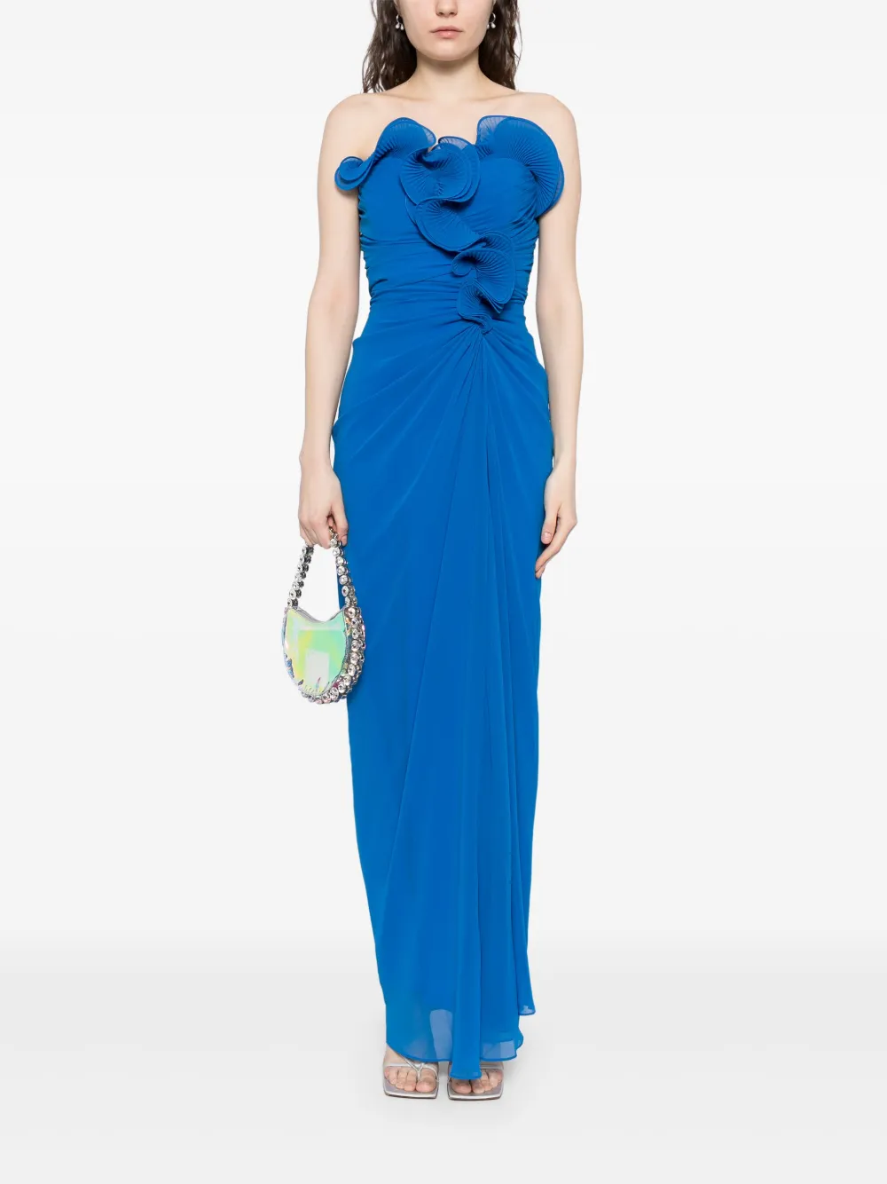 Badgley Mischka Georgette avondjurk met ruches - Blauw