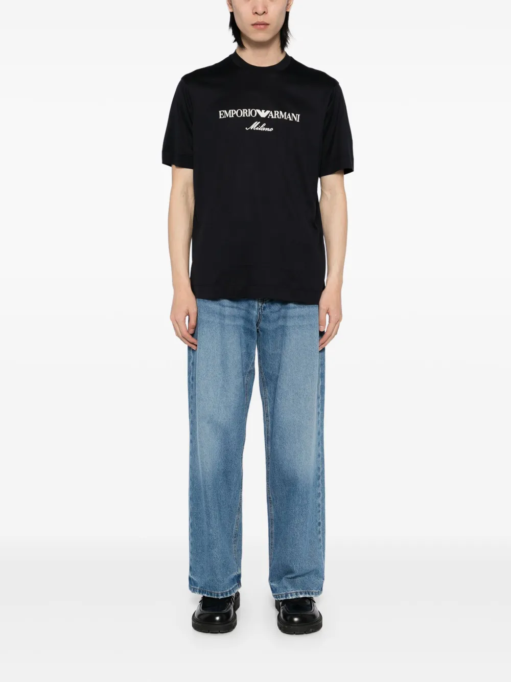 Emporio Armani T-shirt met geborduurd logo - Zwart