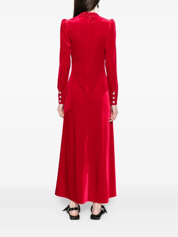 GANNI Velvet Jersey Gathered Maxi Dress | Red | FARFETCH BH