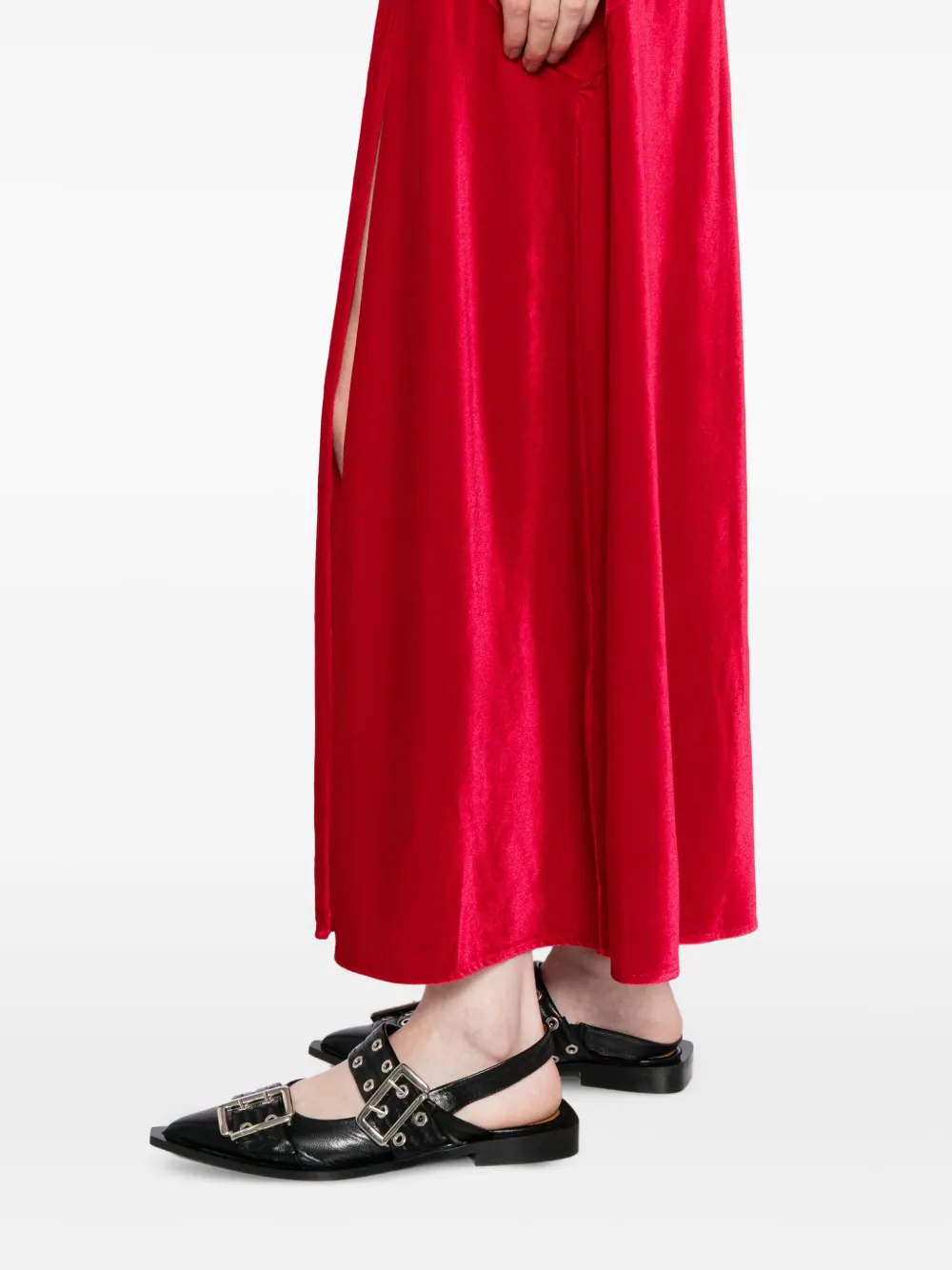 ganni velvet jersey gathered long dress Velvet Gathered Dress