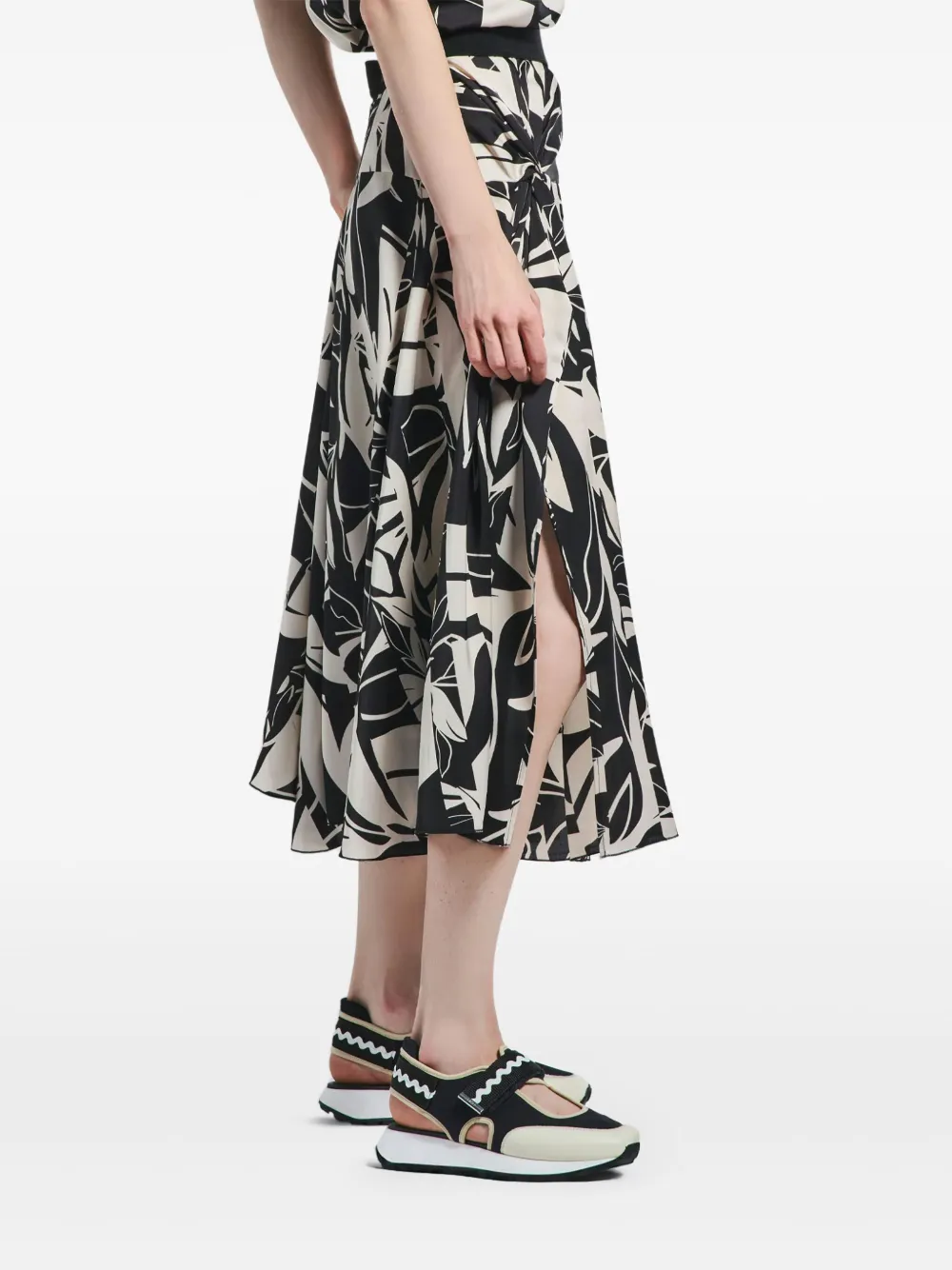 High Midi-plooirok met print Beige