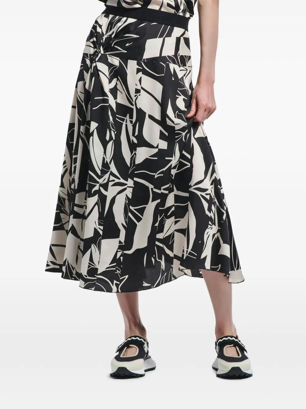 High Midi-plooirok met print Beige