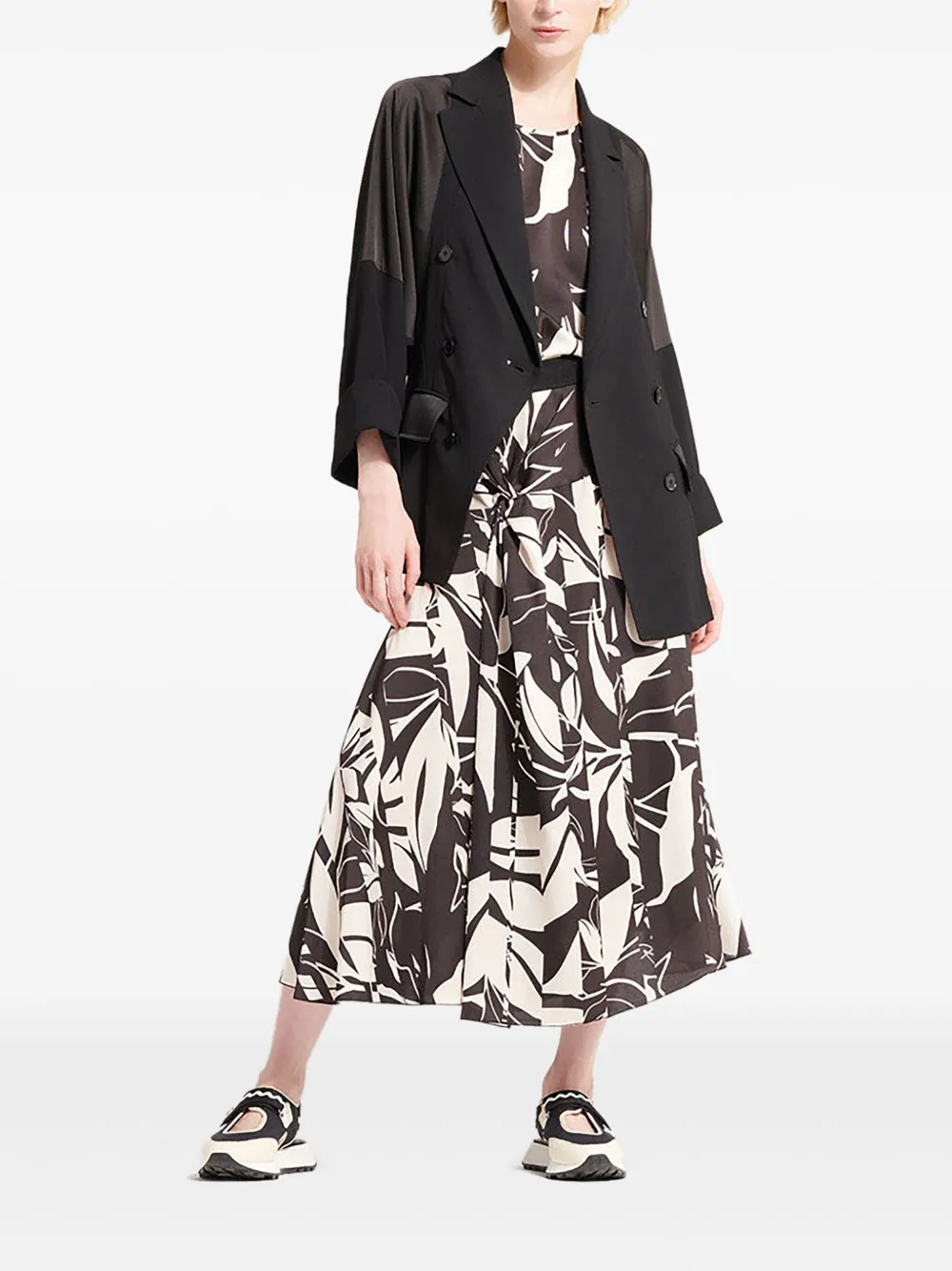 High Midi-plooirok met print - Beige