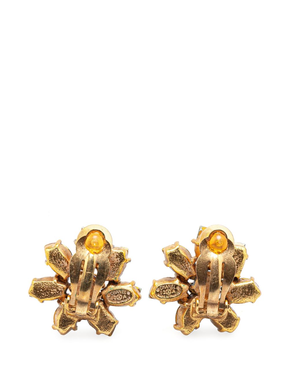 CHANEL Pre-Owned 2002 Gold Plated CC Marquise Crystal Snowflake Clip on Earrings costume earrings