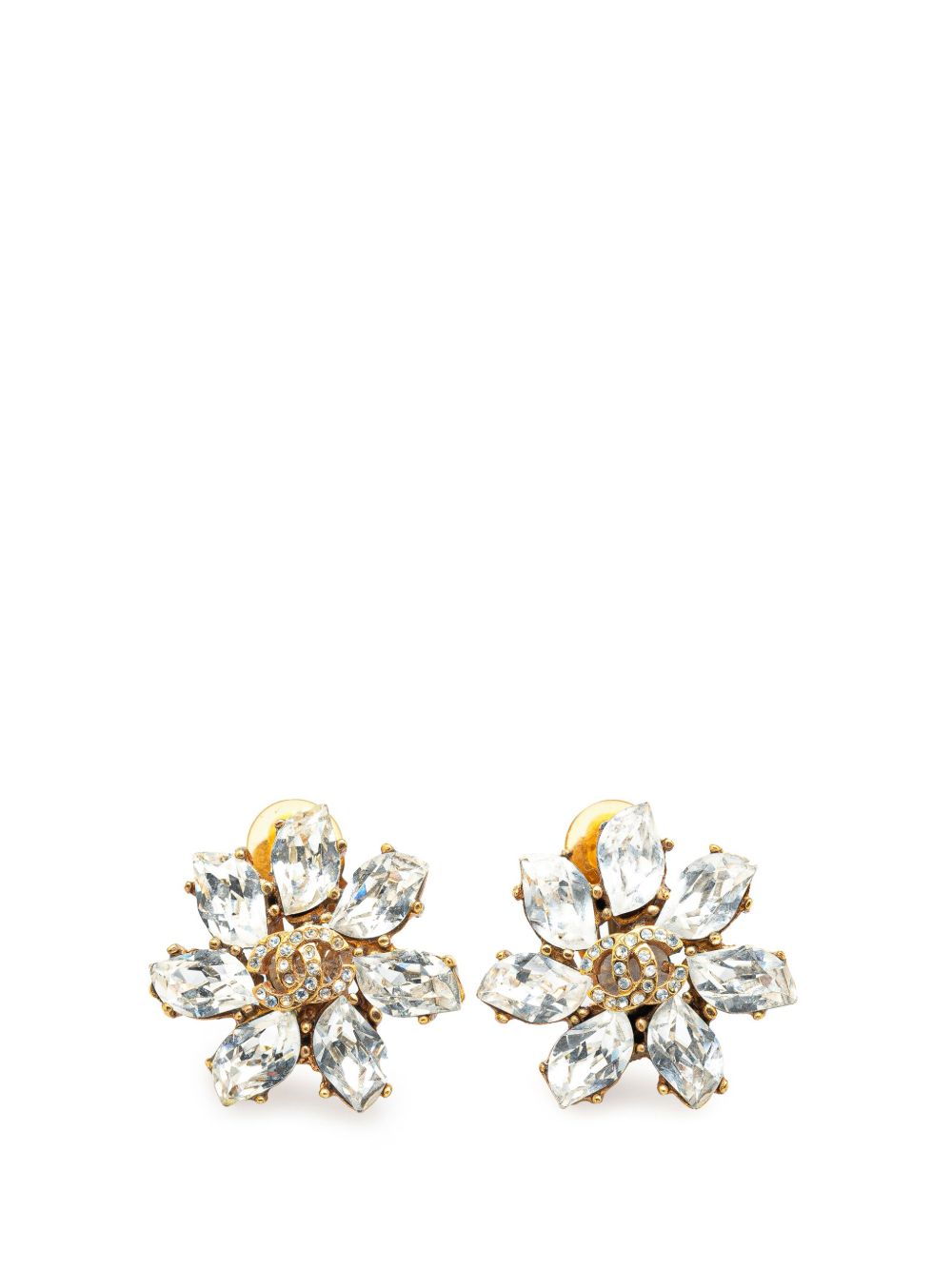 CHANEL Pre-Owned 2002 Gold Plated CC Marquise Crystal Snowflake Clip on Earrings costume earrings