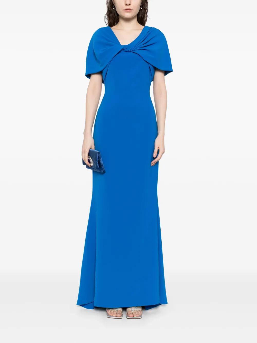 Badgley Mischka Avondjurk met korte mouwen en cape - Blauw