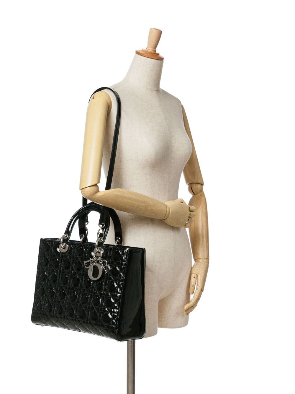 Christian Dior Pre-Owned 2005 grote gelakte Cannage Lady Dior boekentas - Zwart