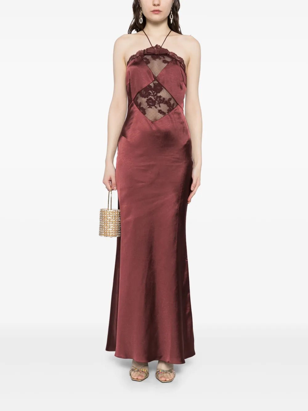 Self-Portrait satin maxi dress - Bruin