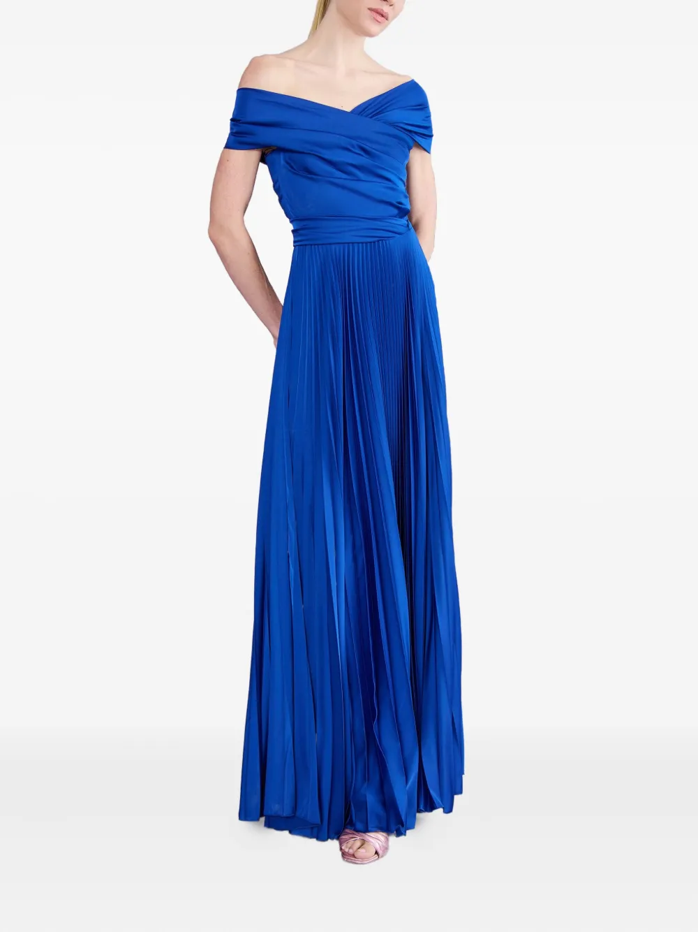 Talbot Runhof Off-shoulder Pleated Maxi Dress