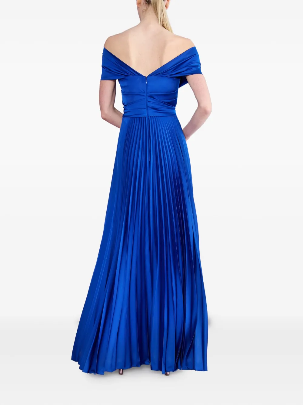 Talbot Runhof Off-shoulder plooi-jurk Blauw