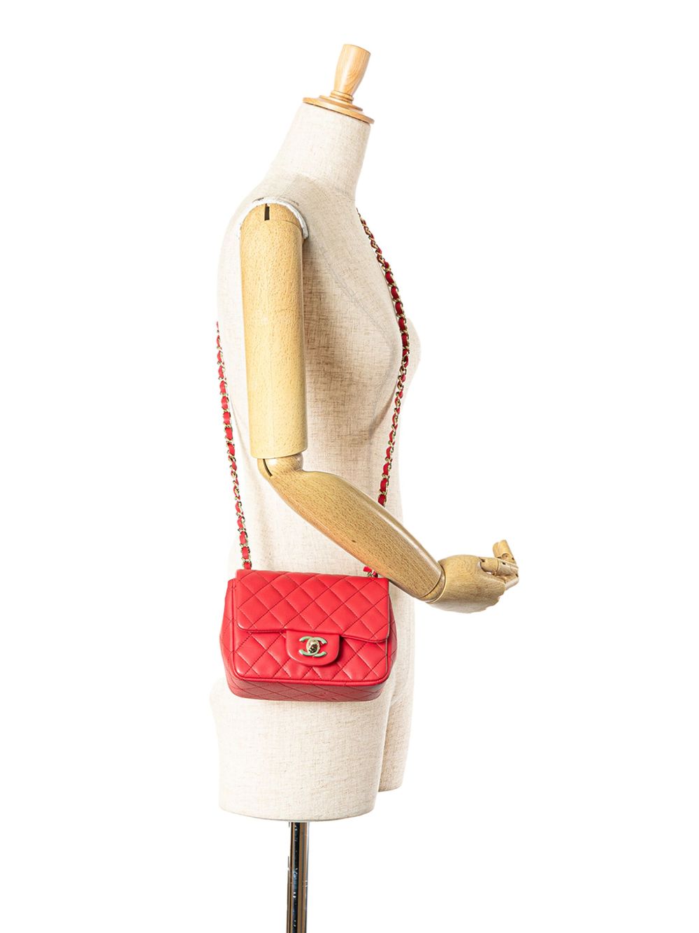 CHANEL Pre-Owned 2018 Mini Classic Single Flap lamsleren vierkante crossbodytas - Rood