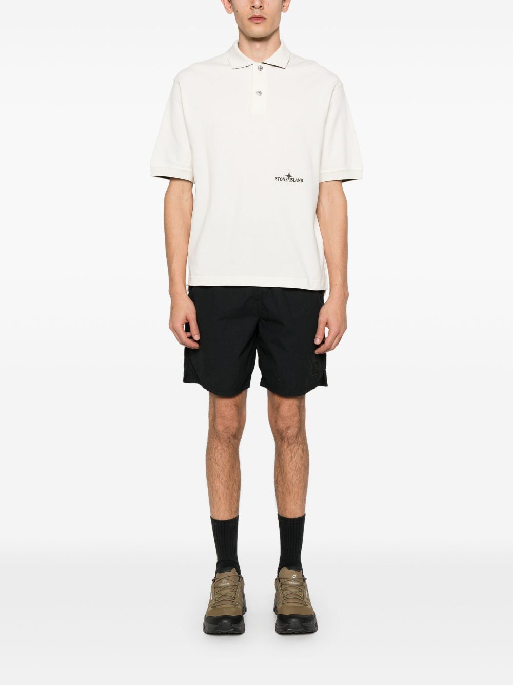 Stone Island Poloshirt met geborduurd logo - Wit