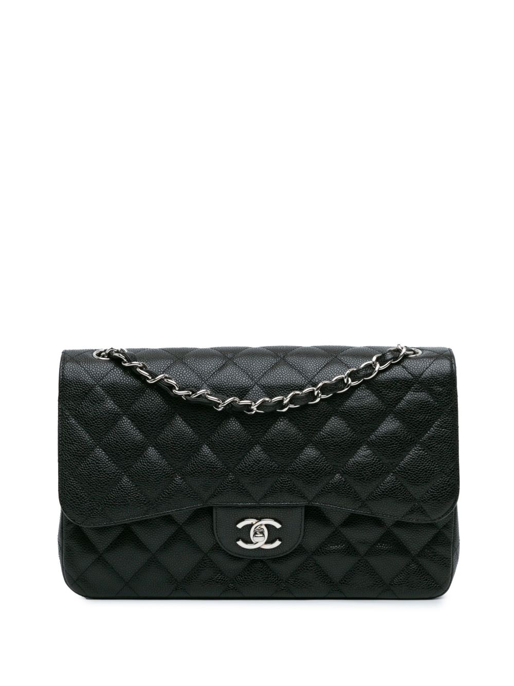 CHANEL 2010-2011 JUMBO CLASSIC CAVIAR DOUBLE FLAP SHOULDER BAG