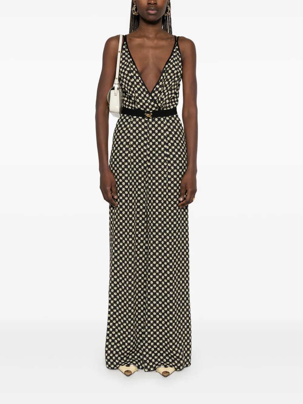 Elisabetta Franchi georgette diamond-print jumpsuit - Zwart