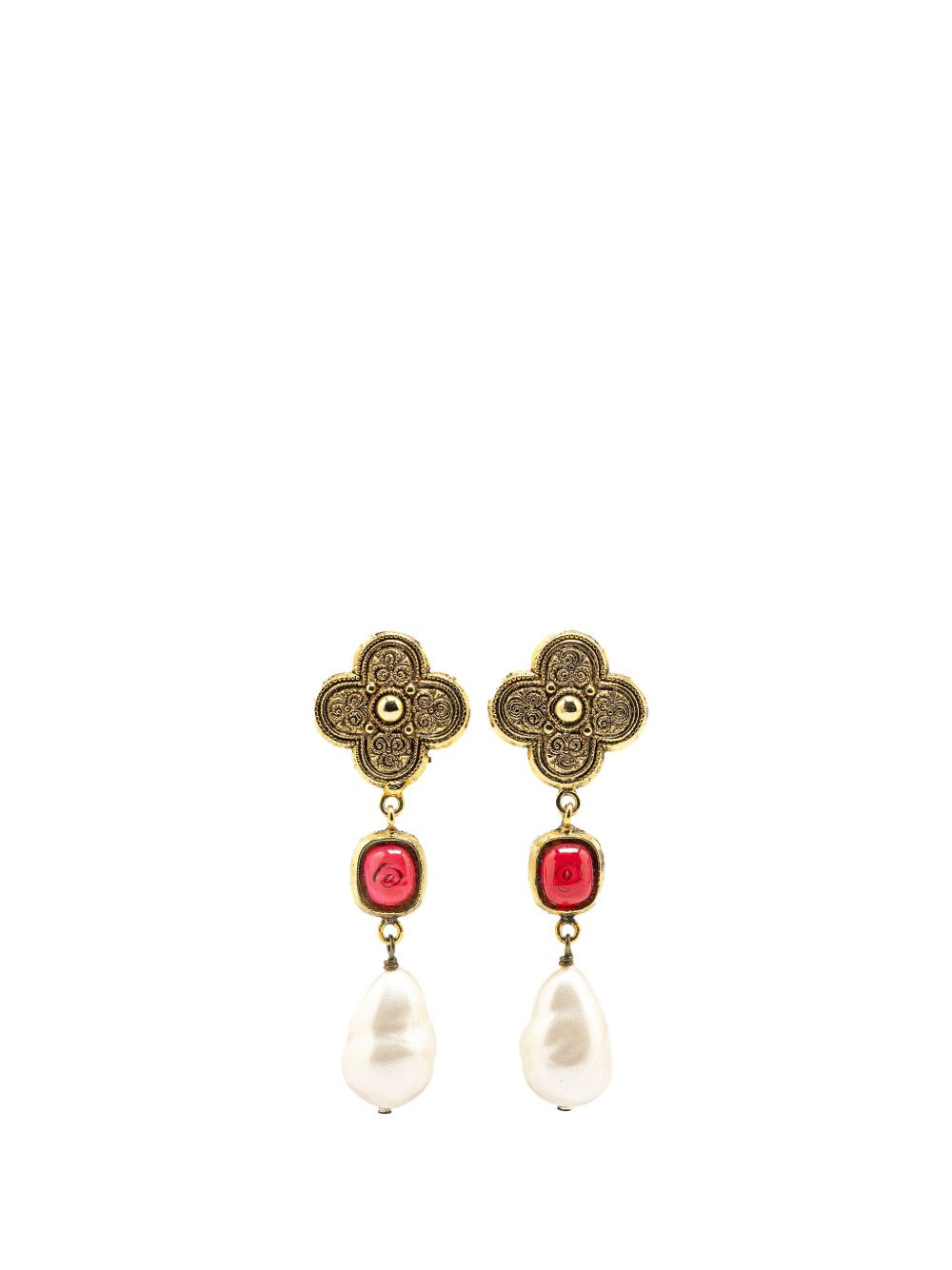 CHANEL 1984 GOLD PLATED FAUX PEARL CLIP ON EARRINGS COSTUME EARRINGS